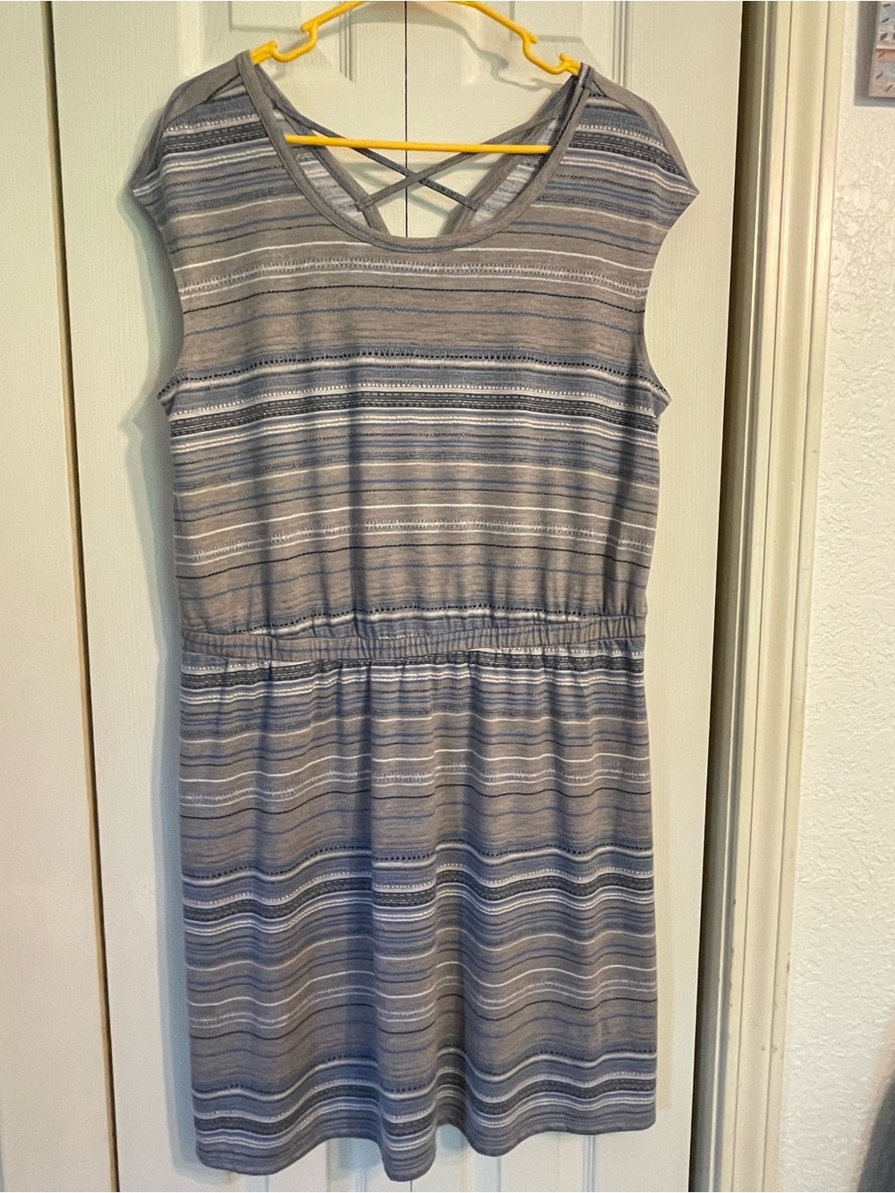 Sonoma Gray and Blue Striped Midi Dress
